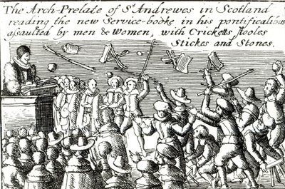 Demonstranten in Edinburgh, 1637 door English School